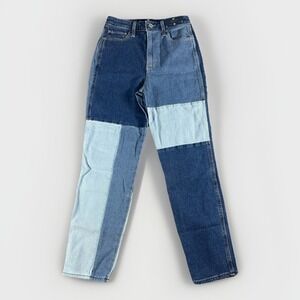 Hollister Mom Jeans 1R Blue Colorblock Denim Ultra High Rise Vintage Stretch